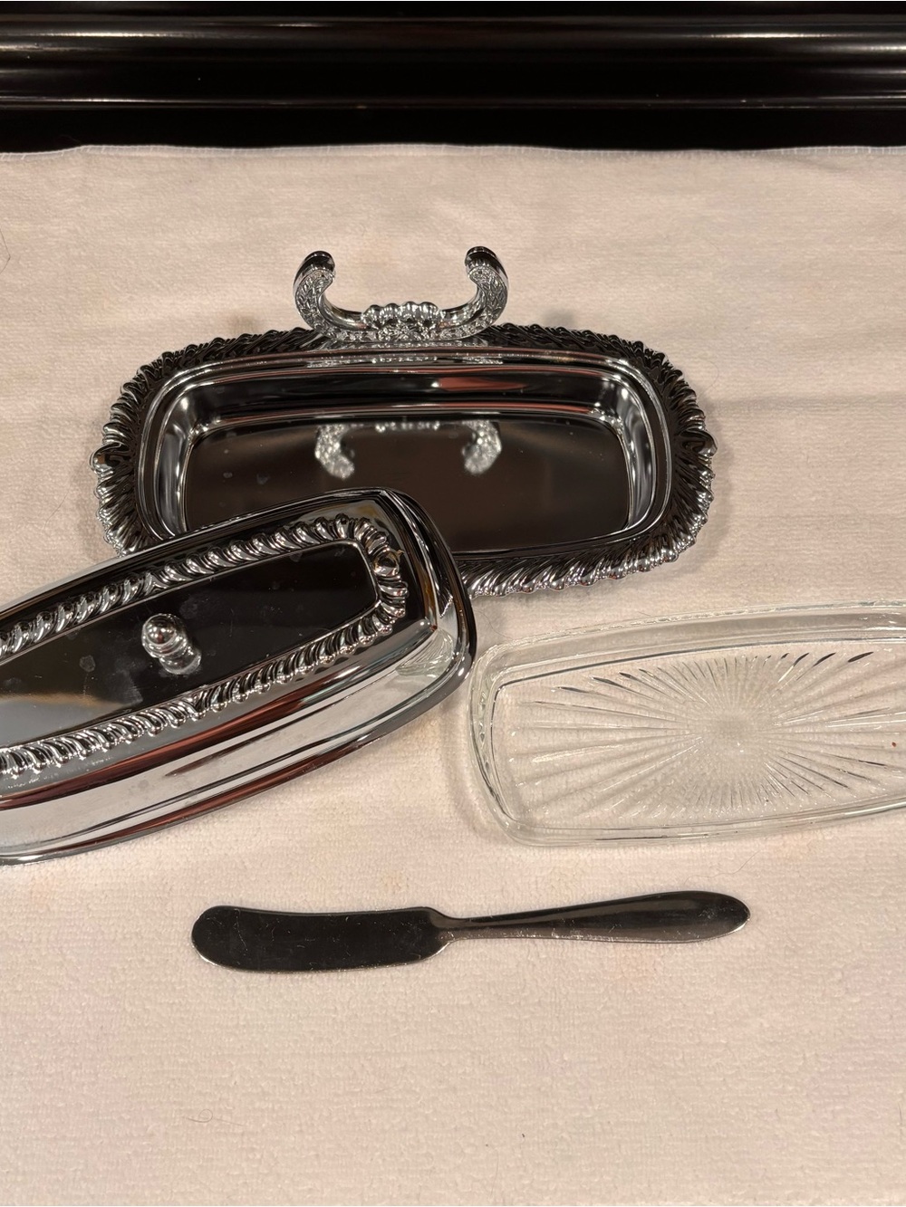 Irvinware vintage mid-century modern chrome-plated covered butter dish set